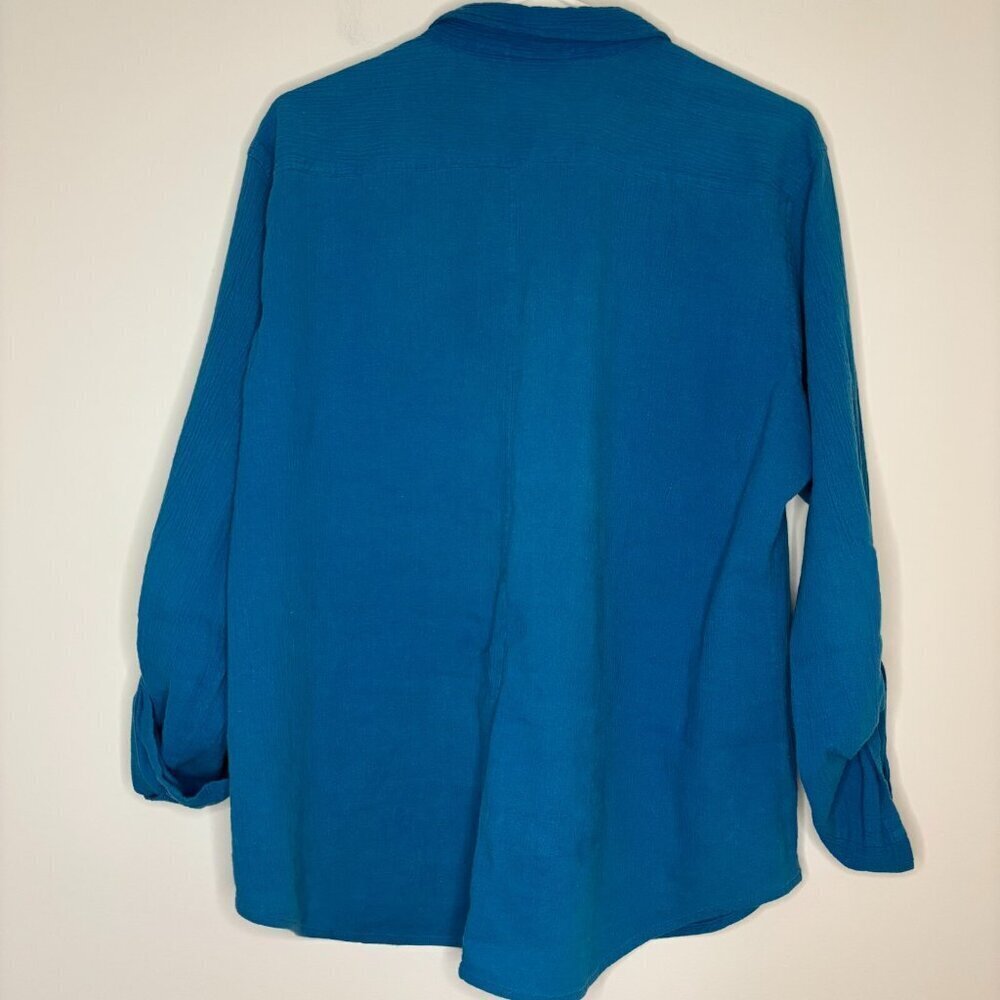 CHICO'S Blouse Women's 2 Medium Teal Roll Tab Sleeve Button Up Collared Casual - Picture 4 of 4